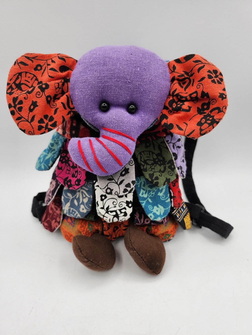 Source Unknown Colorful Cotton Patchwork Elephant Plush Backpack With Ears